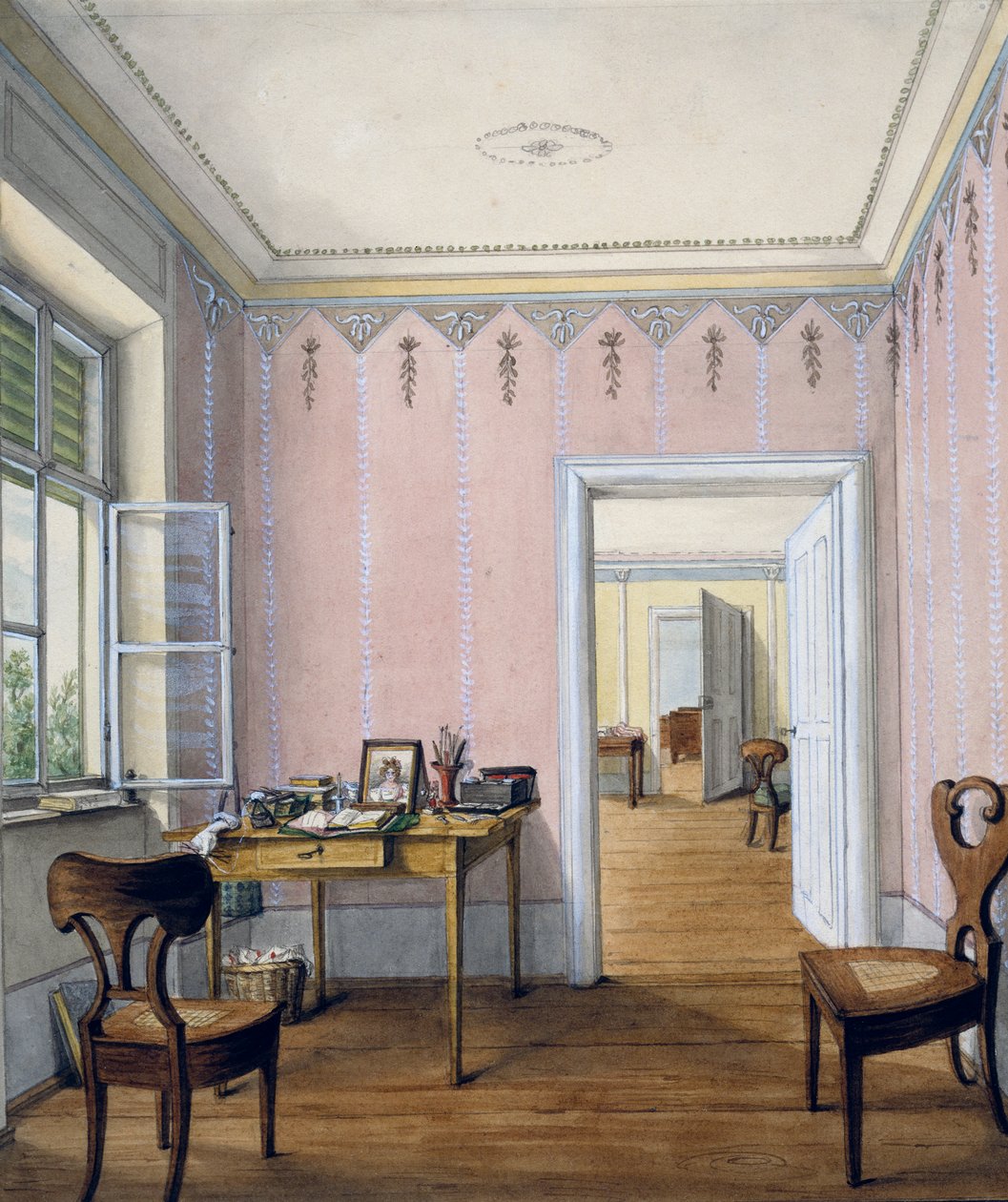 Biedermeier tarzı iç mekan, yaklaşık 1840, suluboya, Avusturya by Austrian School