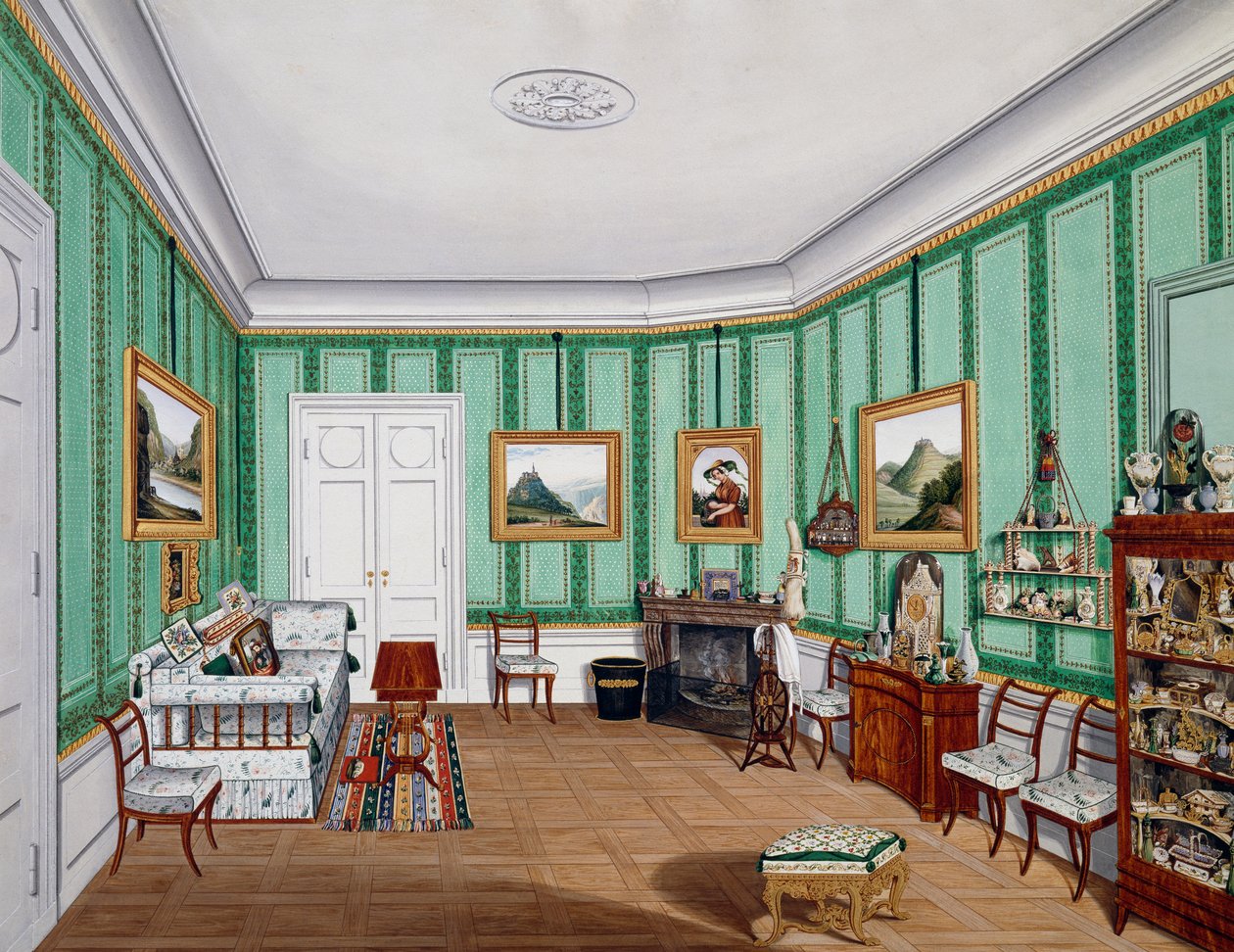 Biedermeier tarzı oda, yaklaşık 1850, suluboya, Avusturya by Austrian School