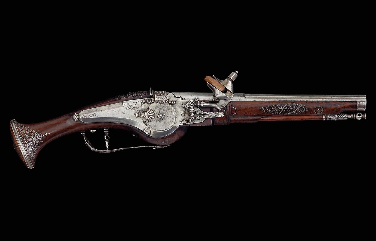 Carinthian (Ferlach) tabanca, dahili otomatik güvenlik sistemi içeren tekerlek kilit mekanizmalı, c.1650 (çelik ve ceviz) by Austrian School