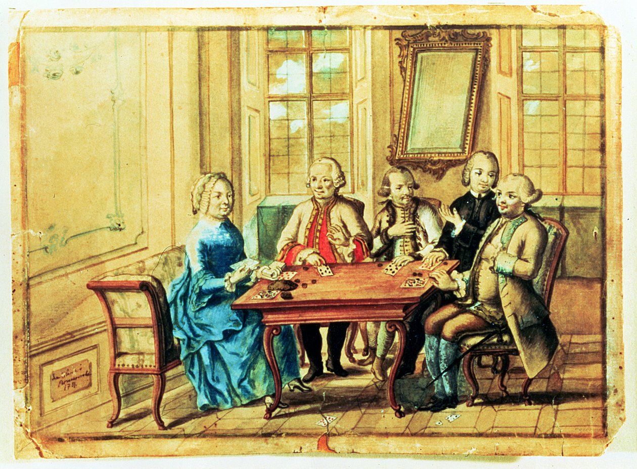 Avusturya İmparatoriçesi Maria Teresa, Mareşal Karoly Batthyany (1698-1772), Nadasky ve Mareşal Leopold Joseph, Kont von Daun (1705-66), 1751 ile kağıt oynuyor by Austrian School