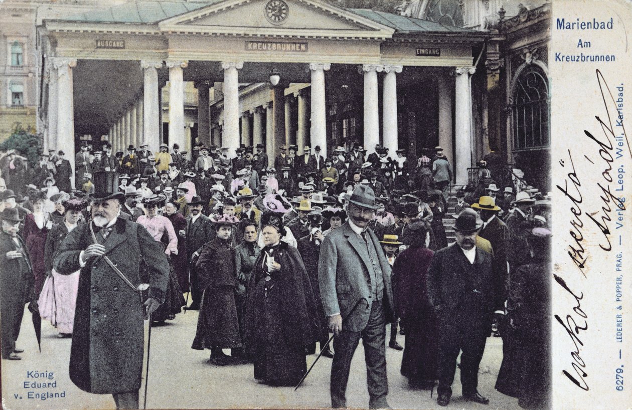 Kral VII. Edward'ın (1841-1910) Marienbad kaplıcasını ziyaret ettiğini gösteren kartpostal, 1905 dolayları by Austrian School