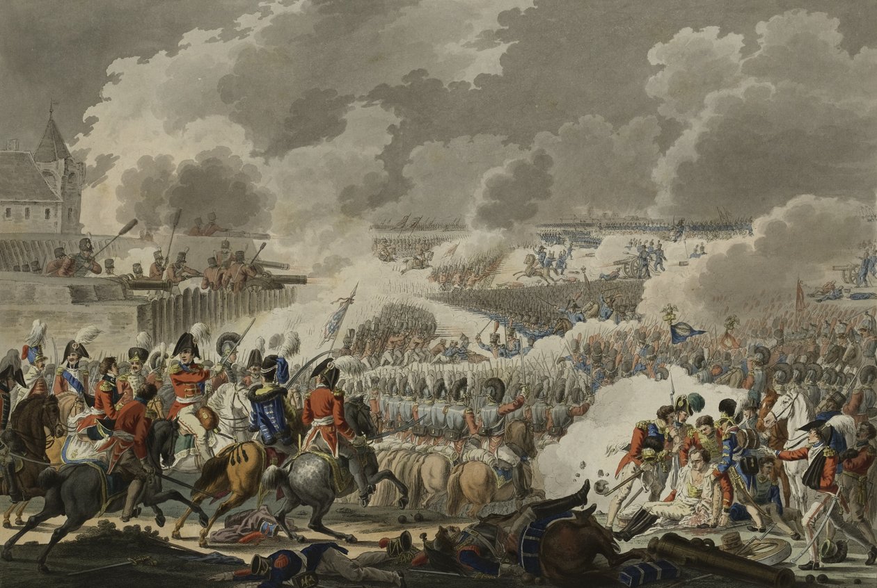 The Battle of Waterloo, 18 Haziran 1815, Artaria and Co tarafından yayınlandı, c.1820 (renkli gravür) by Austrian School