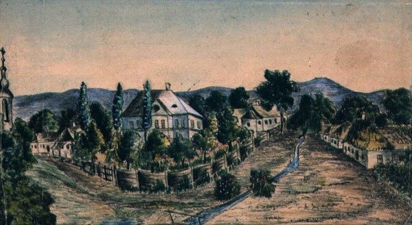 Bir Köy Köyünden Görünüm, 1830 dolayları (kağıt üzerine suluboya) by Austrian School