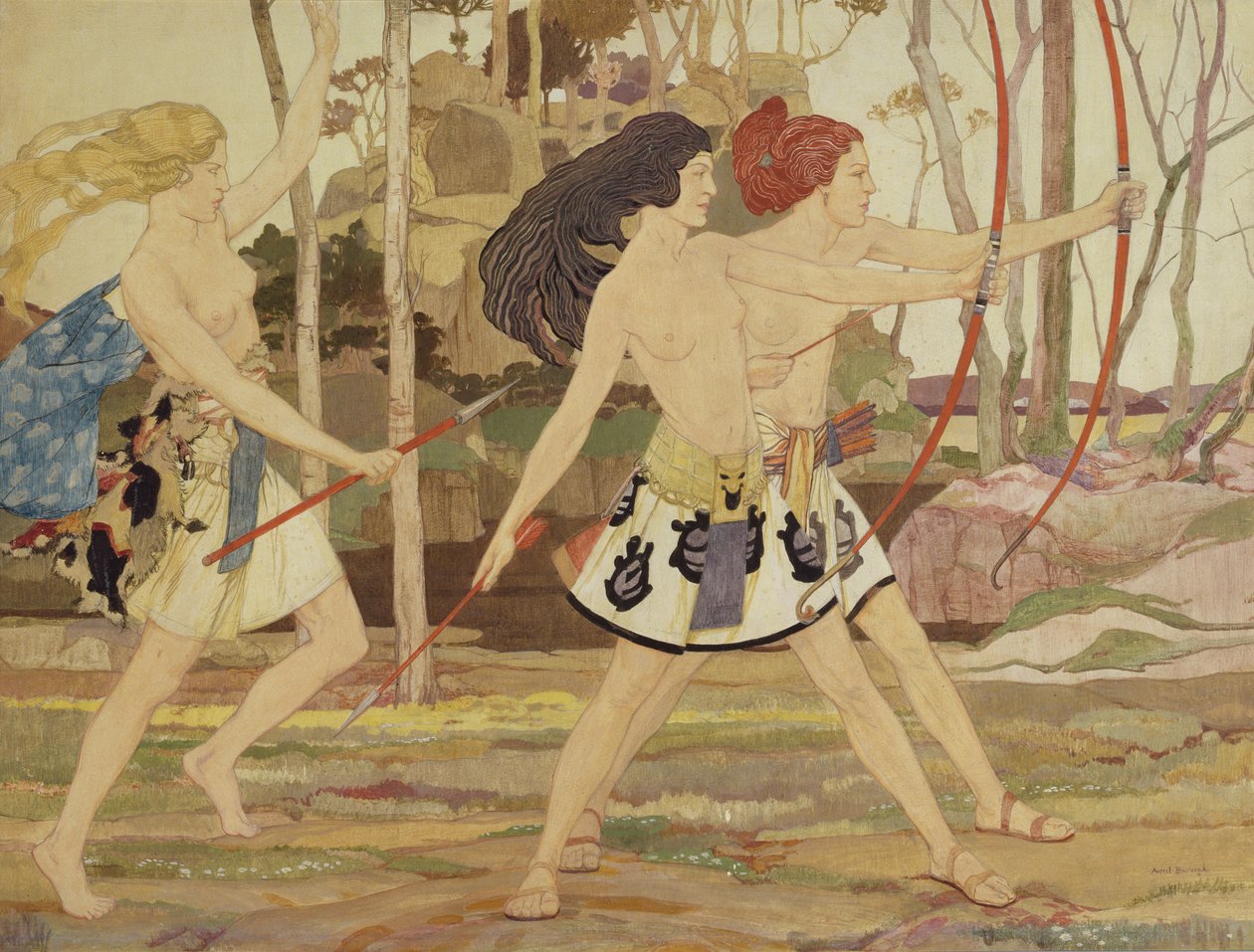 Amazonlar (kağıt üzerine sulu boya ve tempera) by Averil Mary Burleigh