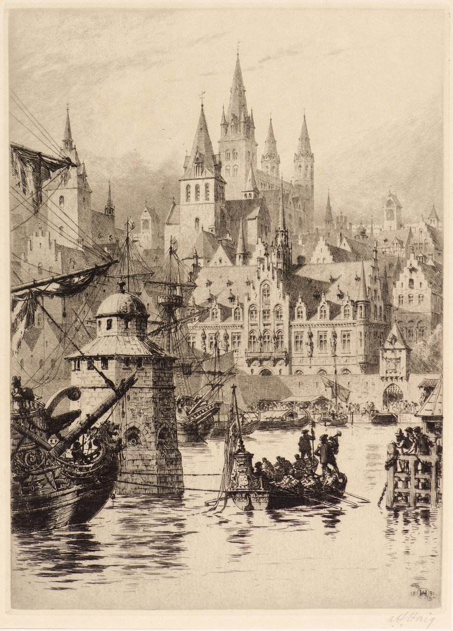 Gotik Kuleler ve Nehir, Köln by Axel Haig