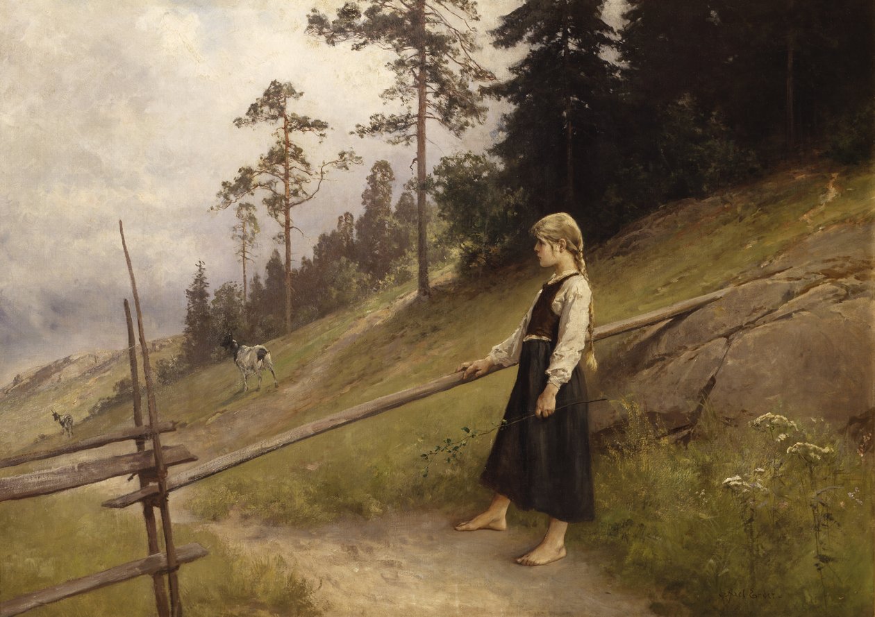 Dairymaid (tuval üzerine yağlı boya) by Axel Hjalmar Ender