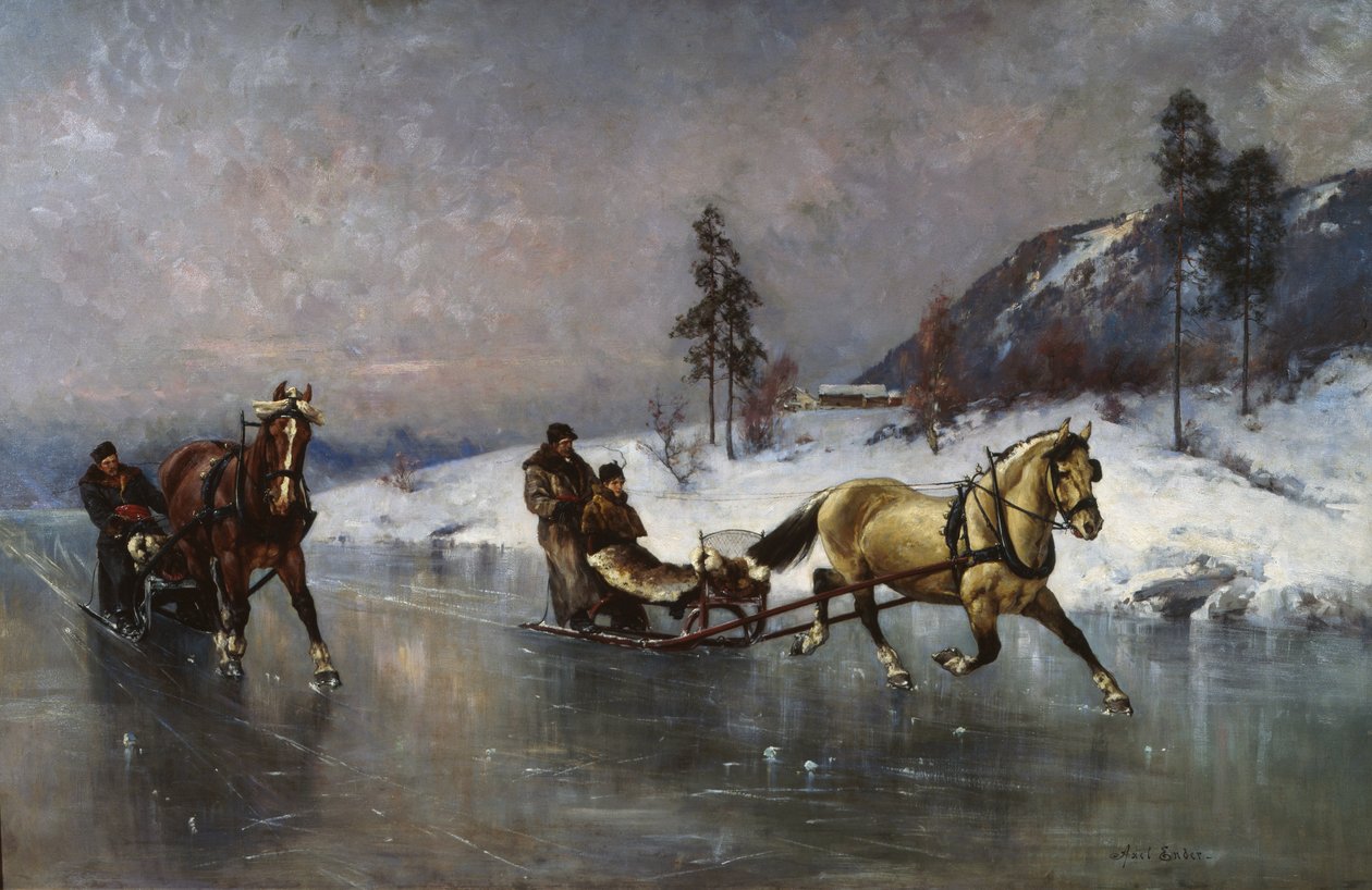 Buzda Kızak Gezisi (tuval üzerine yağlı boya) by Axel Hjalmar Ender