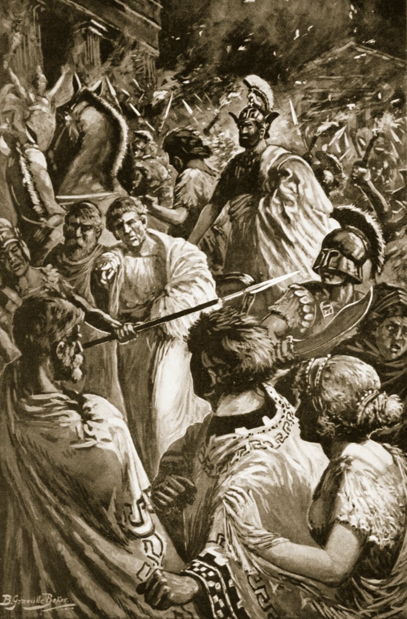 Olynthus'un Yağmalanması, MÖ 348, 'Hutchinson'ın Uluslar Tarihi'nden bir örnek by B. Granville (after) Baker