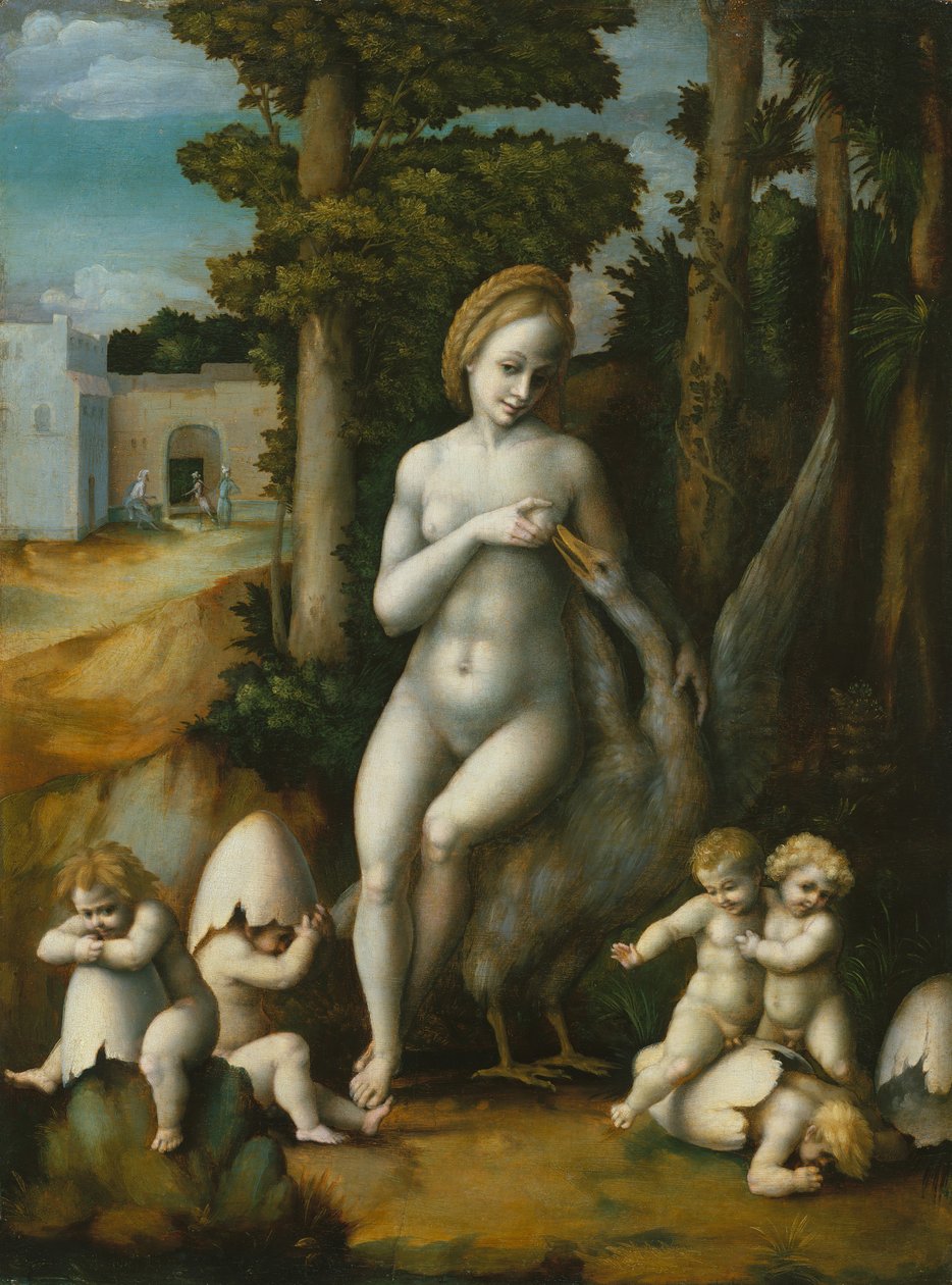 Leda ve Kuğu. by Bacchiacca