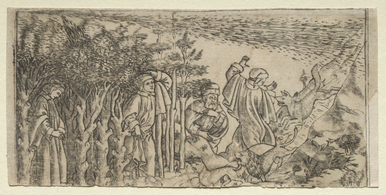 Dante Ormanda Kayboldu: Kaçış ve Virgil ile Buluşma, Canto I, 1481. by Baccio Baldini