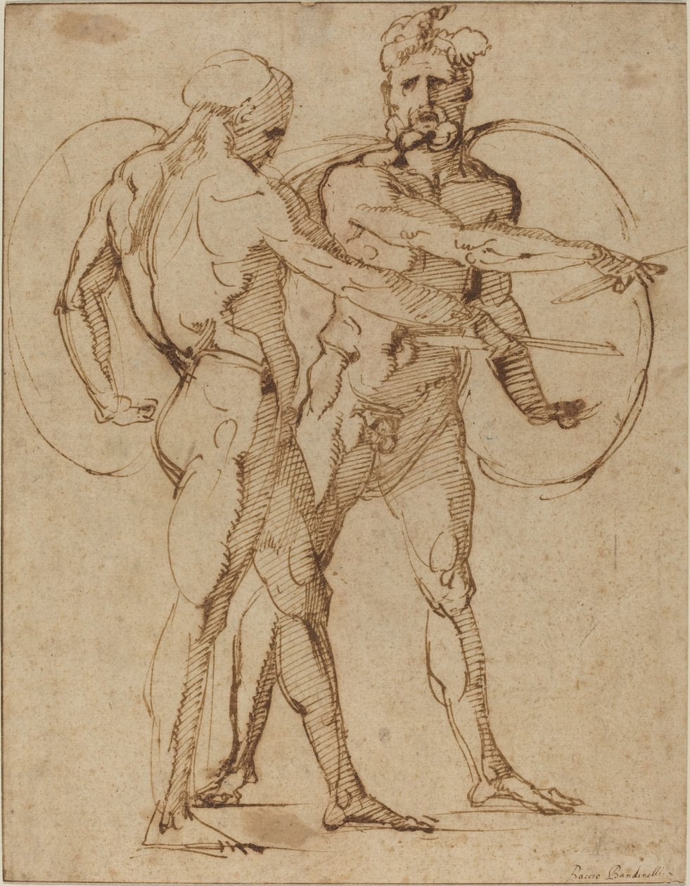 Two Male Nude, c.1520 (kağıt üzerine kalem ve kahverengi mürekkep) by Baccio Bandinelli