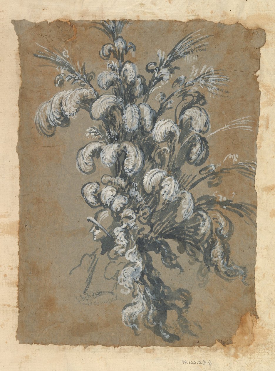 Kask Üzerinde Tüylü Gösterişli Bir Başlık için Tasarım, yakl. 1620-56. by Baccio del Bianco