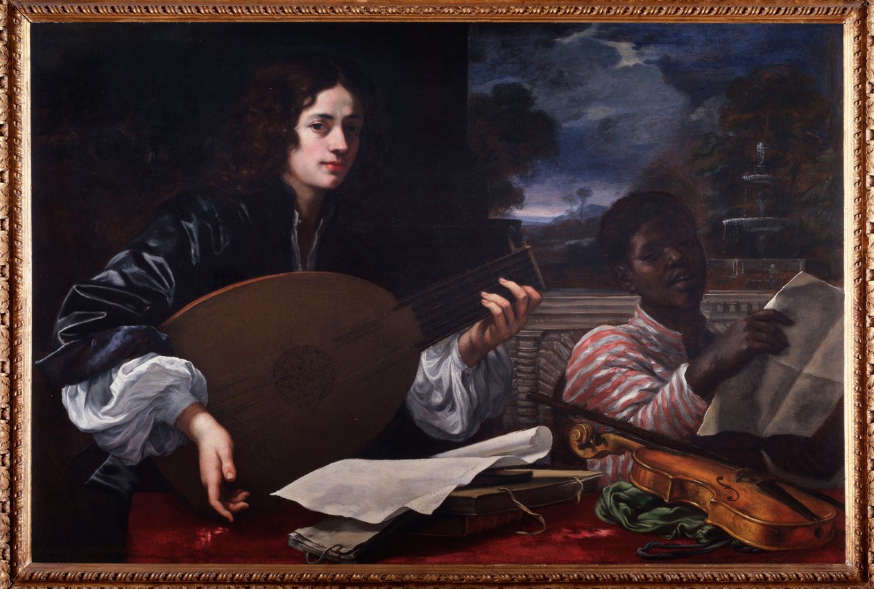 Siyah Şarkıcı ile Lute Player Portresi Boyama Baldassarre Franceschini dit Volterrano by Baldassare Franceschini