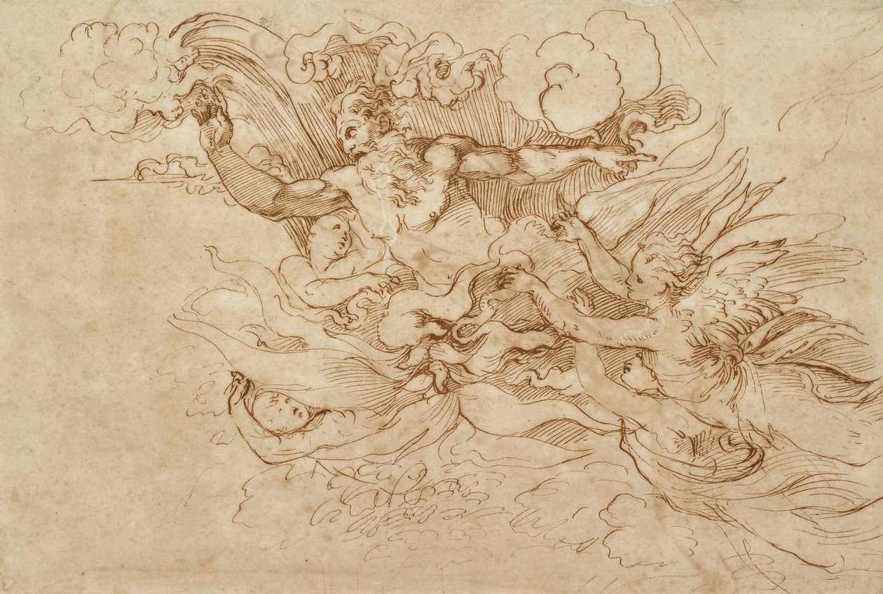 Meleklerin katıldığı alevli bir Bulutta Yehova, 16. yüzyıl by Baldassare Peruzzi