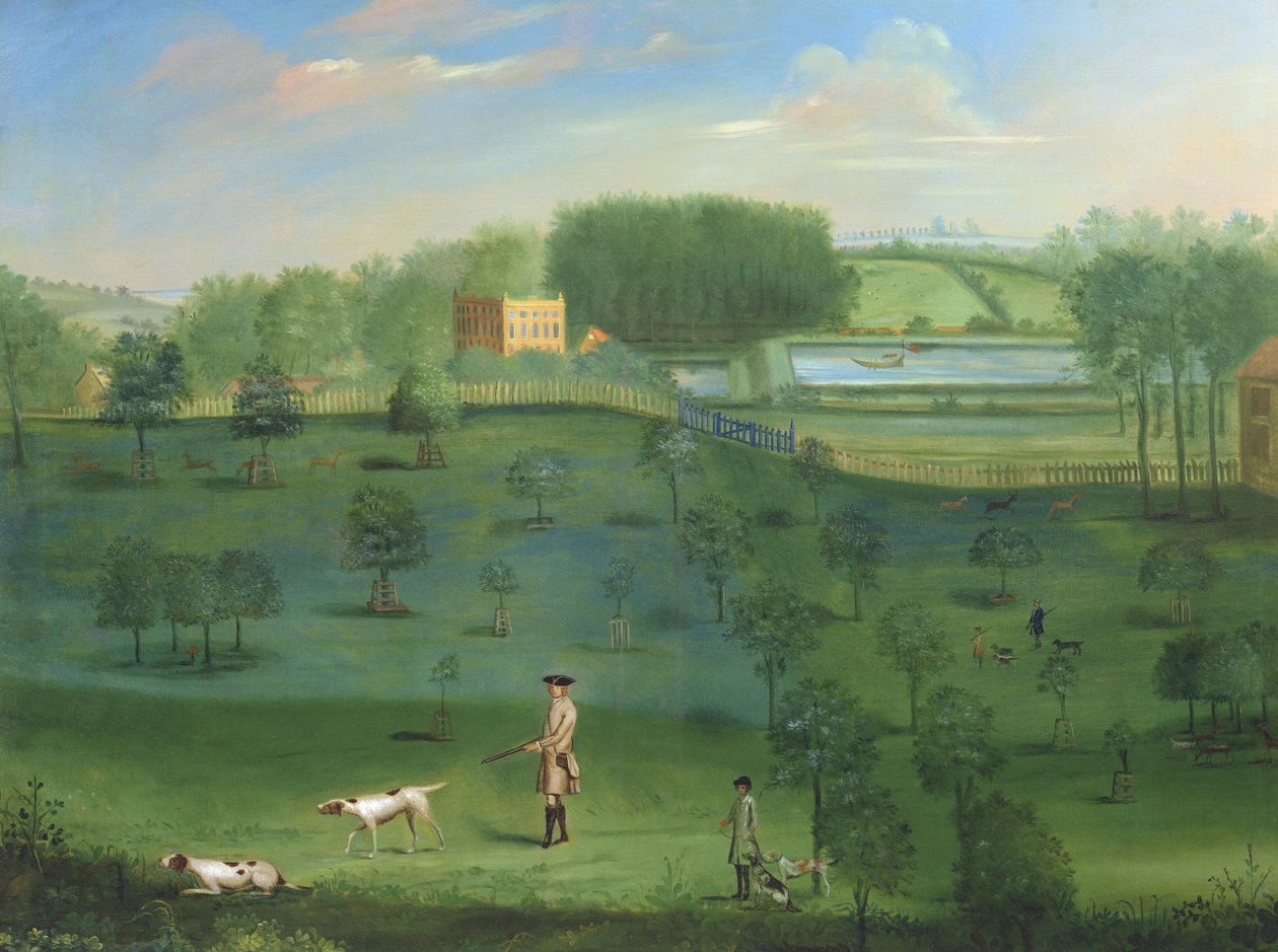Geyik ve arboretum ile kır evi sahnesi by Balthasar Nebot