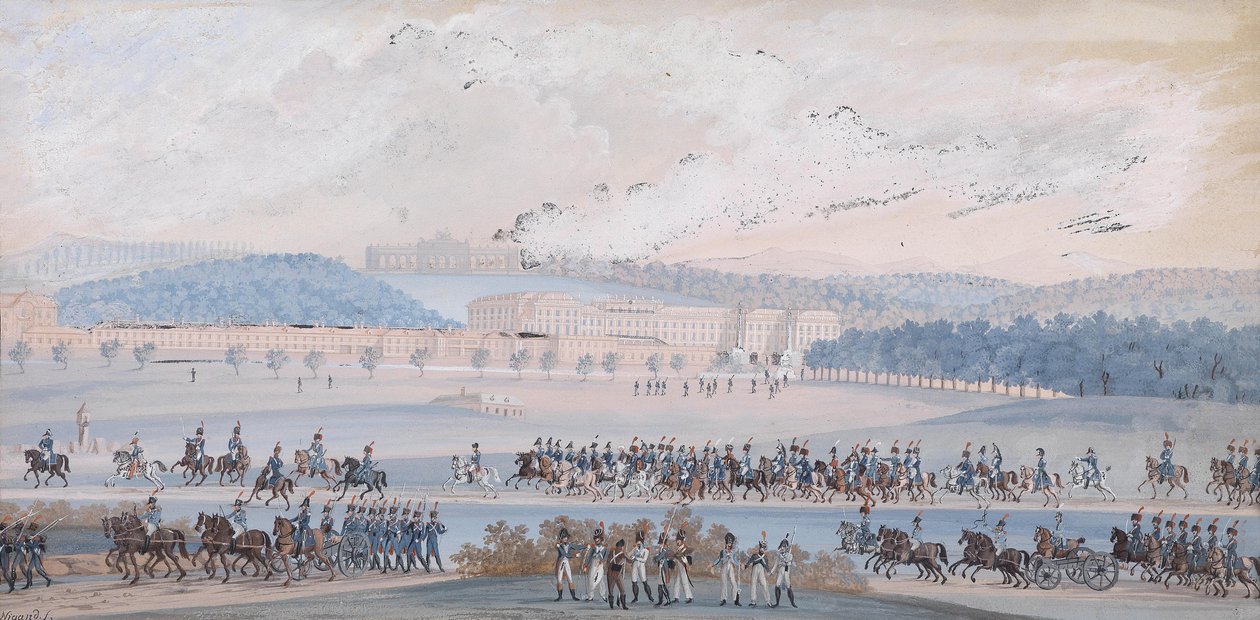 Parade der kaiserlichen Armee vor Schloß Schönbrunn by Balthasar Wigand