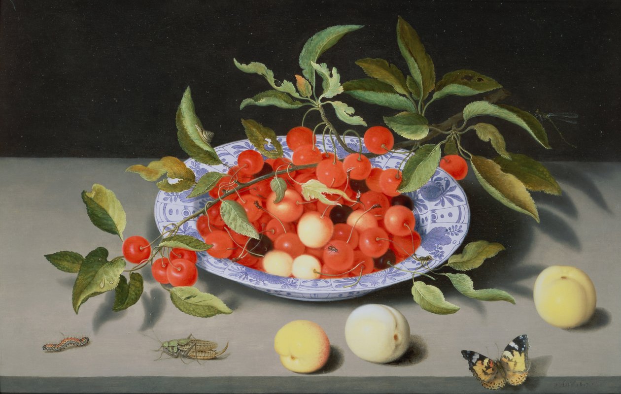 Natürmort Kiraz ve Şeftali by Balthasar van der Ast