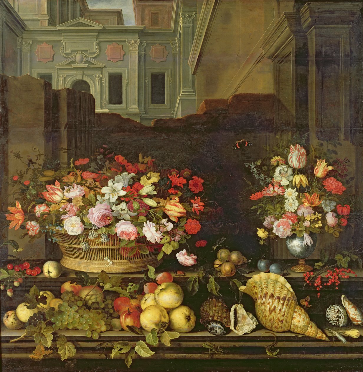 Çiçekler, Meyveler ve Kabuklarla Natürmort by Balthasar van der Ast