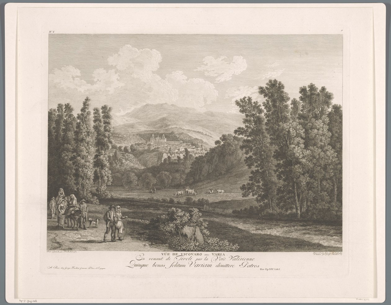 Gezicht op Vicovaro Vicovaro eski görünümü. Varia (nesne üzerindeki başlık) Suite of VI Roma Çevresi Manzaraları (...) (dizi başlığı) by Balthasar Anton Dunker
