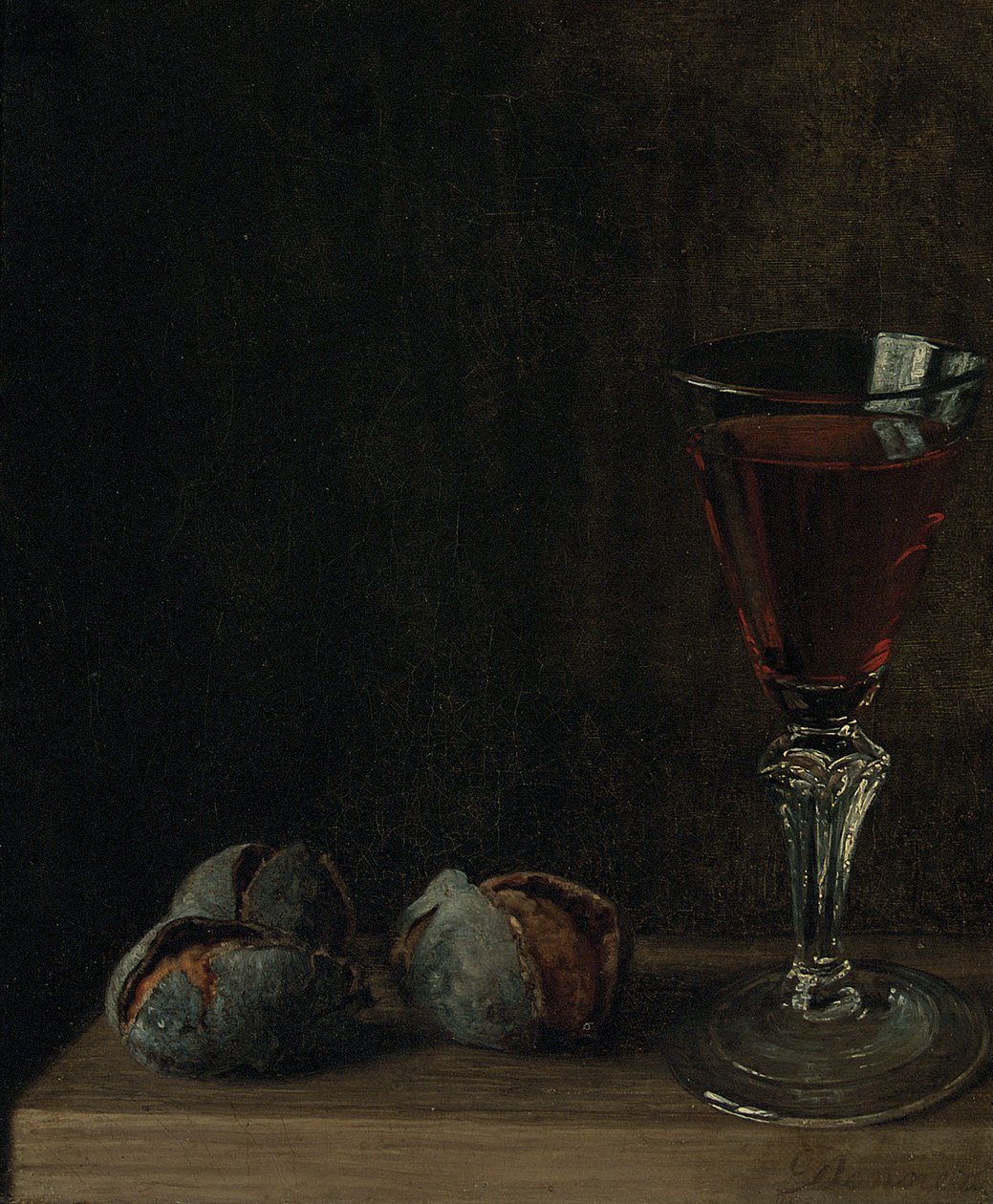 Bir masada cevizli bir kadeh şarap by Balthasar Denner