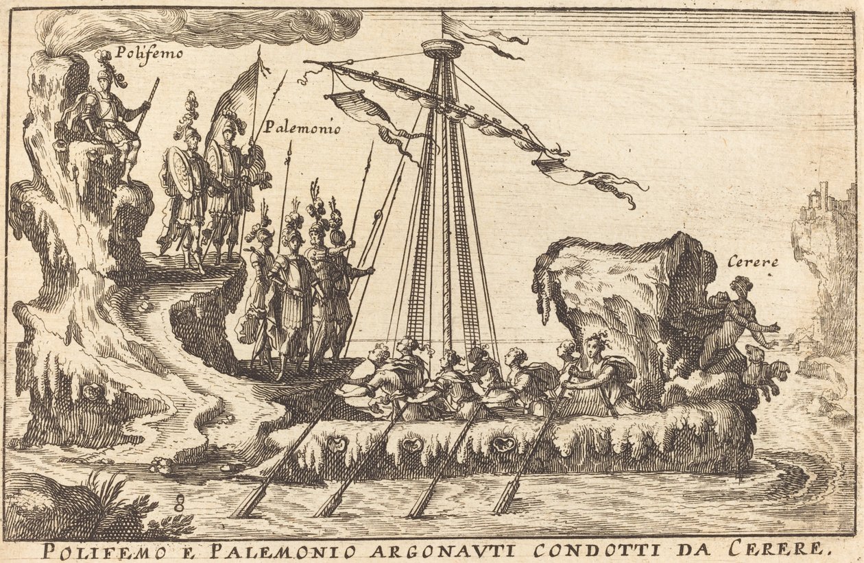 Ceres liderliğindeki Polyphemus ve Palemonio Argonauti by Balthasar Moncornet after Remigio Cantagallina