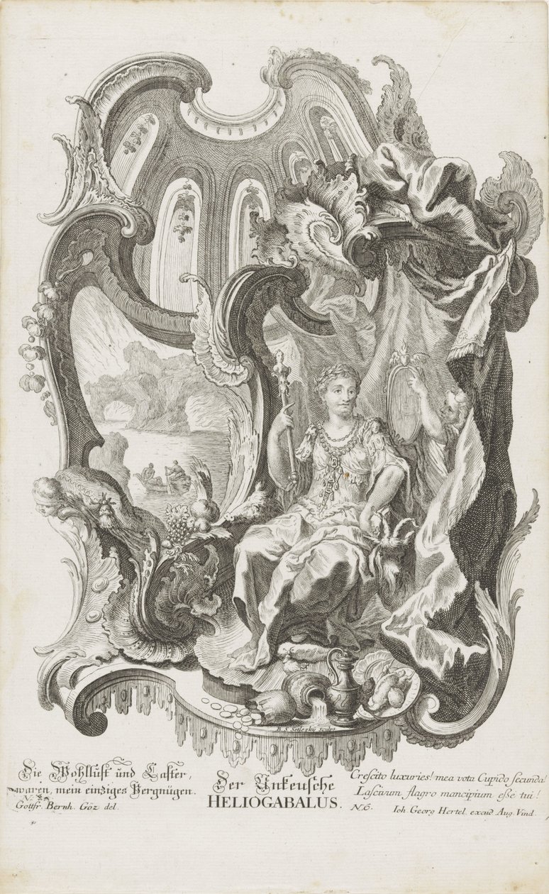 iffetsiz Heliogabalus Der unkeusche Heliogabalus (nesne üzerindeki başlık) Alegorik figürler (dizi başlığı) by Balthasar Sigmund Setletzky