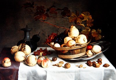 Sepette Ayva Natürmort, Diğer Meyve ve Objeler (panelde yağlı boya) by Balthasar van der Ast