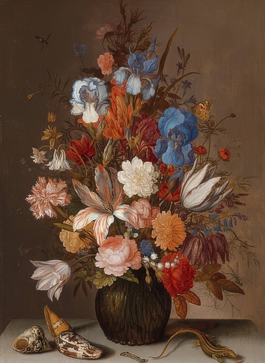 Çiçeklerle natürmort. 1625-30 civarında by Balthasar van der Ast