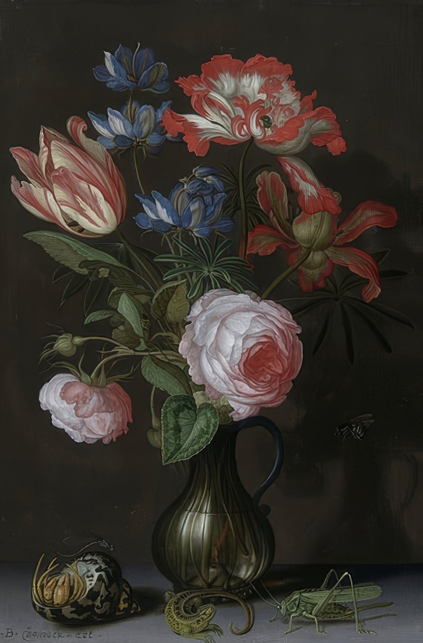 Çiçeklerle natürmort. 1630 civarında by Balthasar van der Ast
