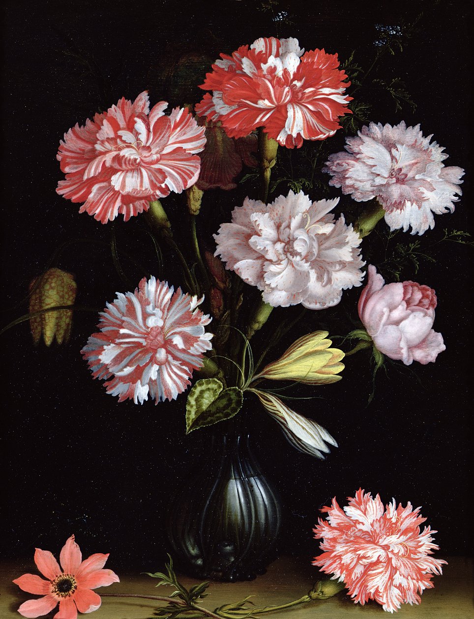 Çiçek Çalışması: Vazoda Karanfil (panelde yağlı boya) by Balthasar van der Ast