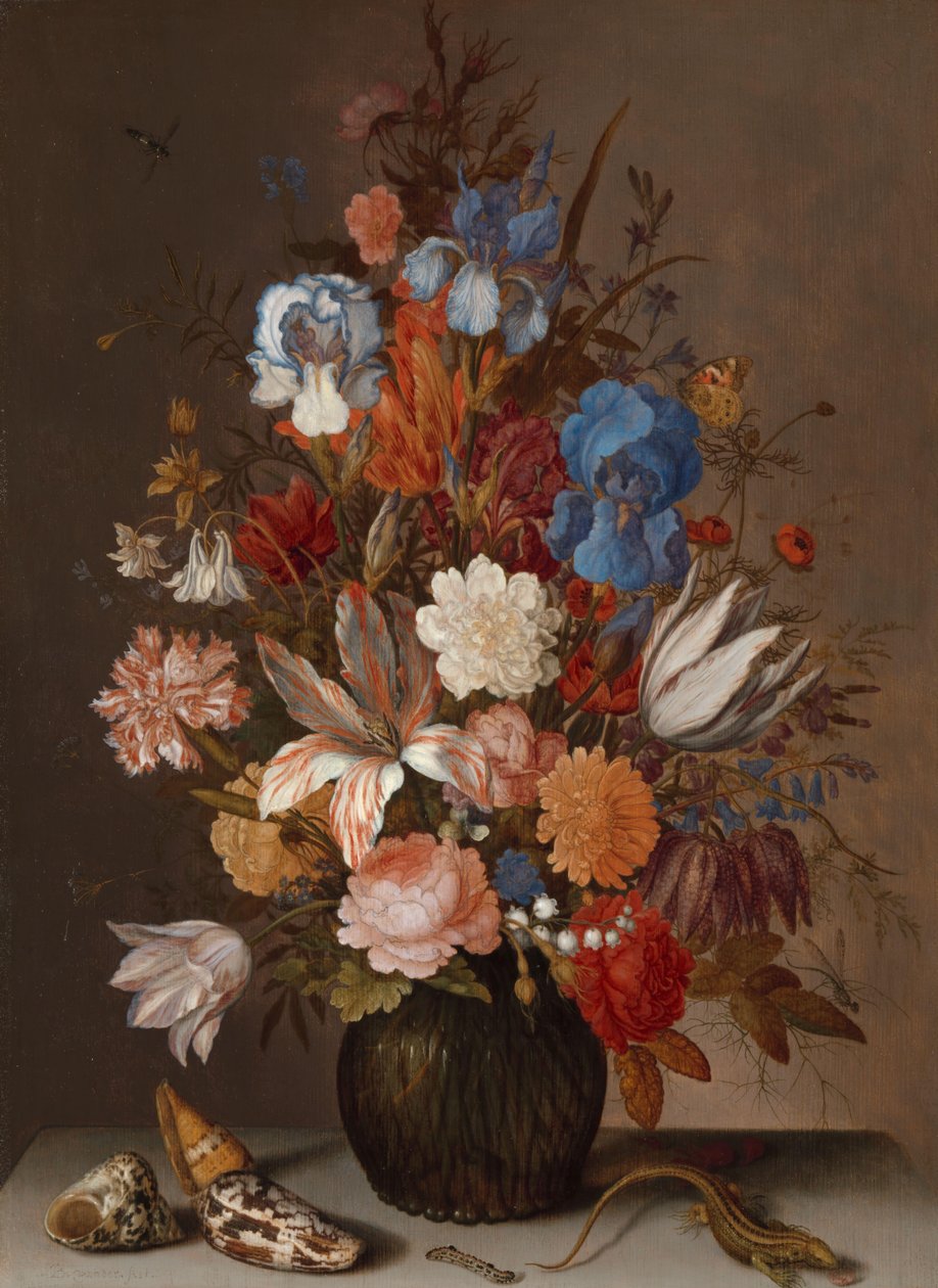 Çiçeklerle Natürmort by Balthasar van der Ast