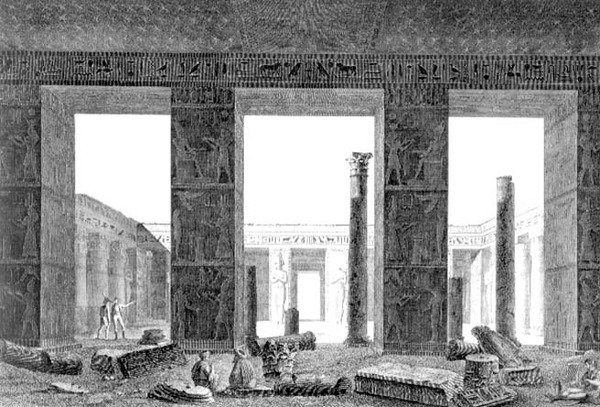 Sarayın peristilinin iç görünümü, Medynet-Abon, Thebes, 