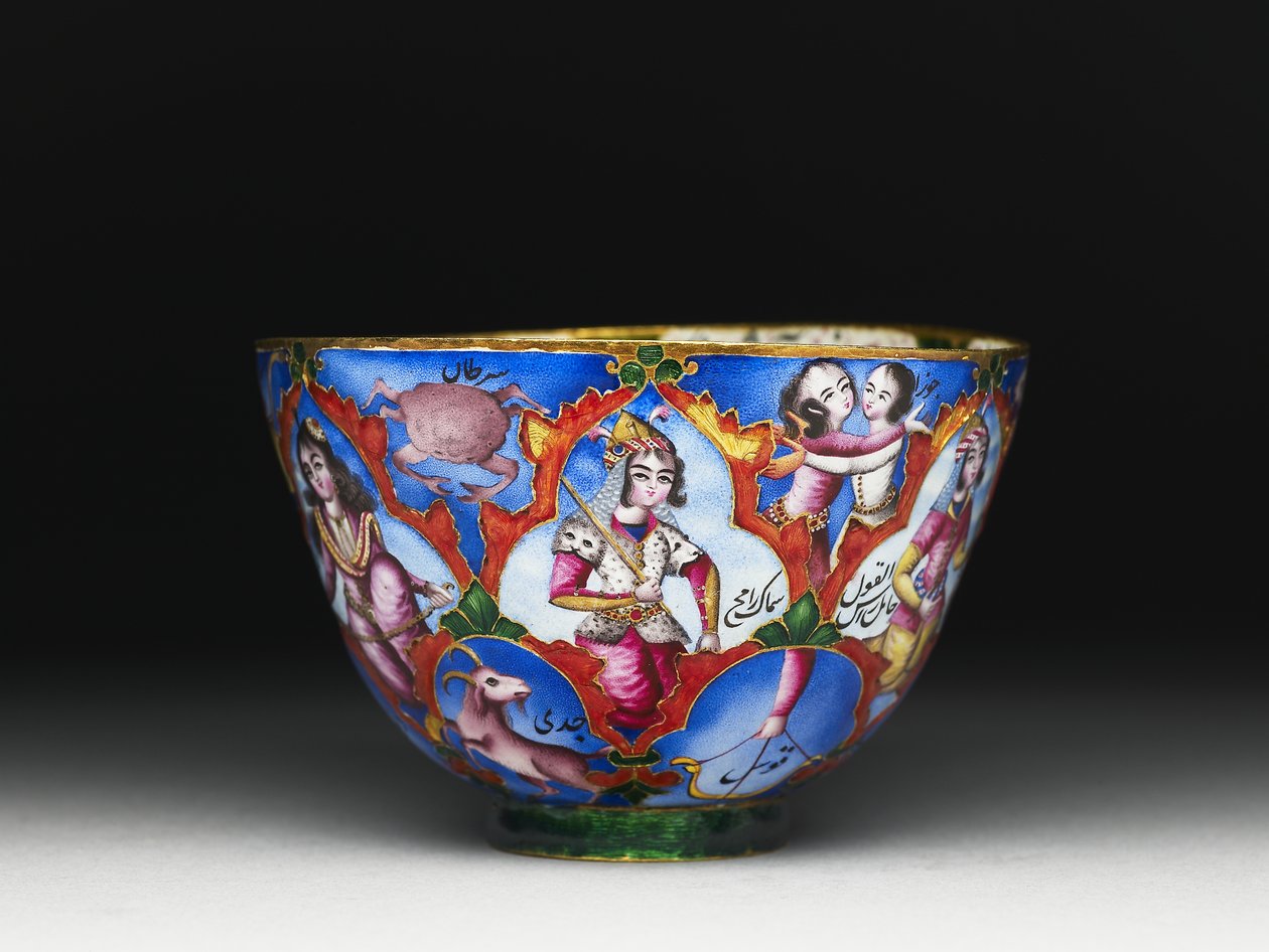 Kapaklı kase, tabak ve kaşık, astrolojik süslemeli, 19. yüzyılın başlarında by Baqir