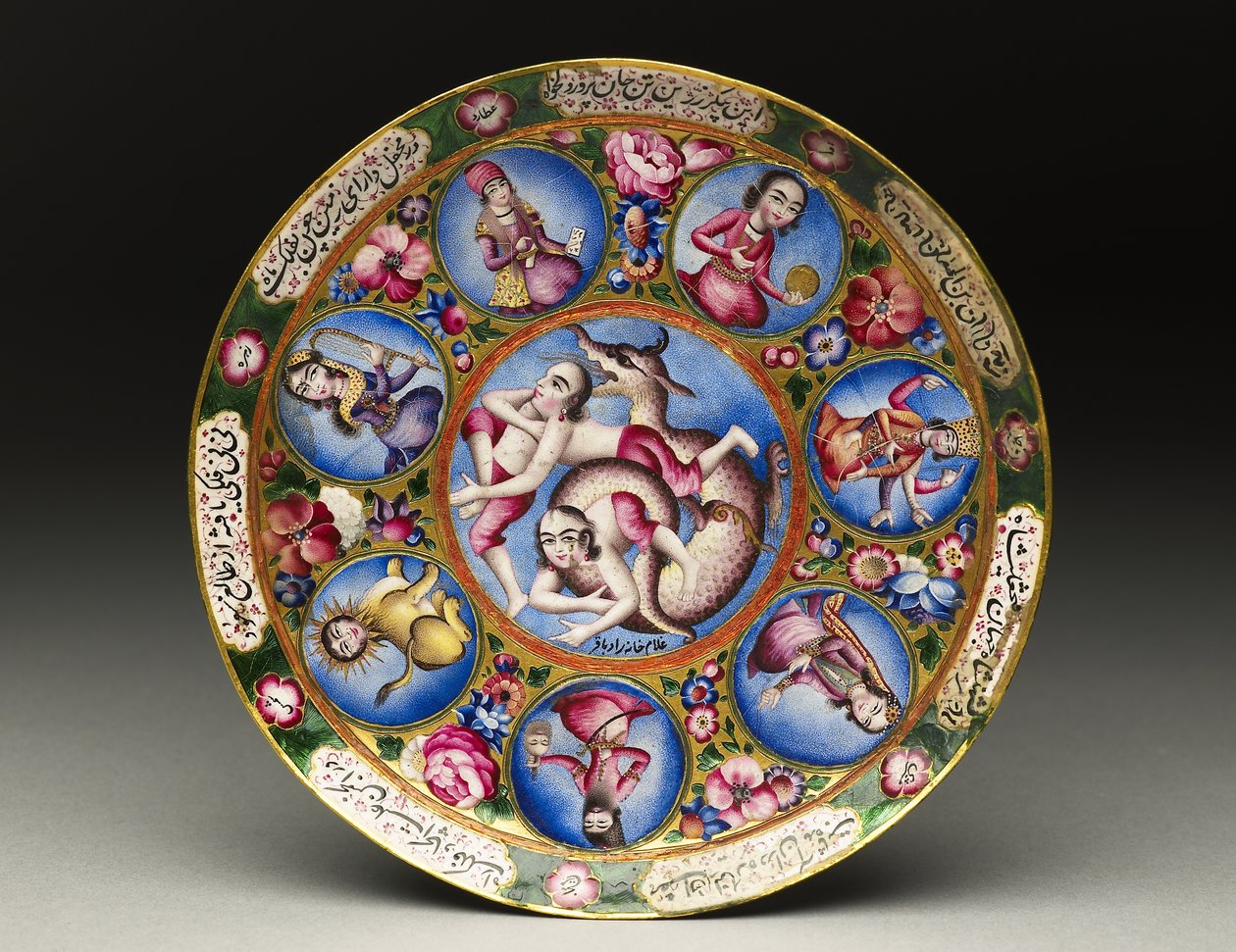 Kapaklı kase, tabak ve kaşık, astrolojik süslemeli, 19. yüzyılın başlarında by Baqir