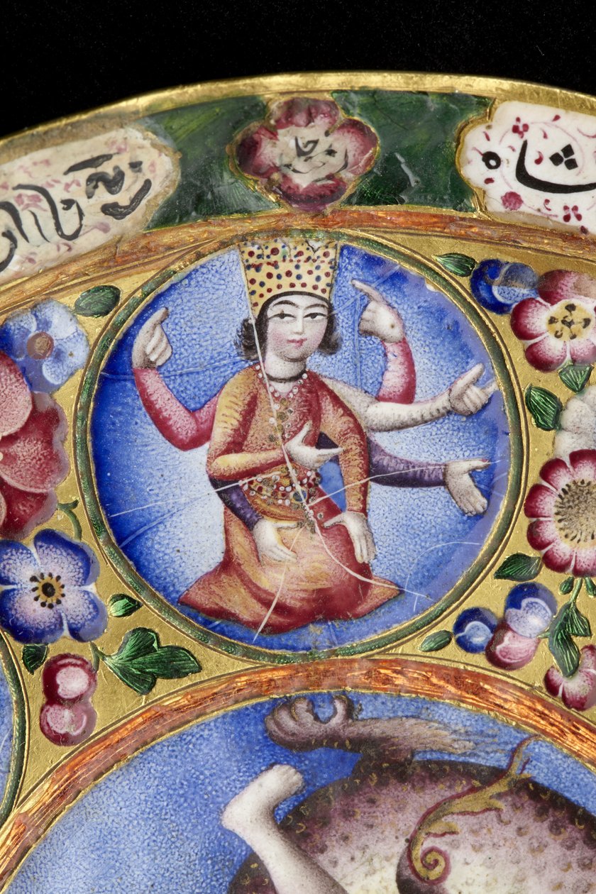 Kapaklı kase, tabak ve kaşık, astrolojik süslemeli, 19. yüzyılın başlarında by Baqir