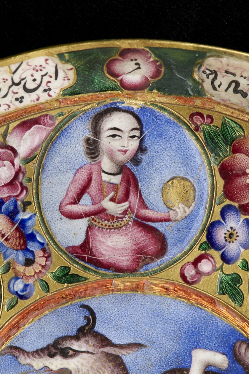 Kapaklı kase, tabak ve kaşık, astrolojik süslemeli, 19. yüzyılın başlarında by Baqir