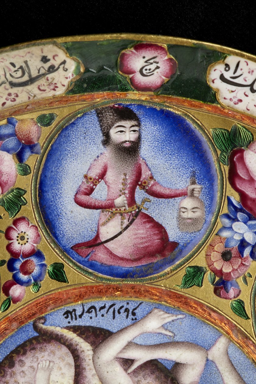 Kapaklı kase, tabak ve kaşık, astrolojik süslemeli, 19. yüzyılın başlarında by Baqir