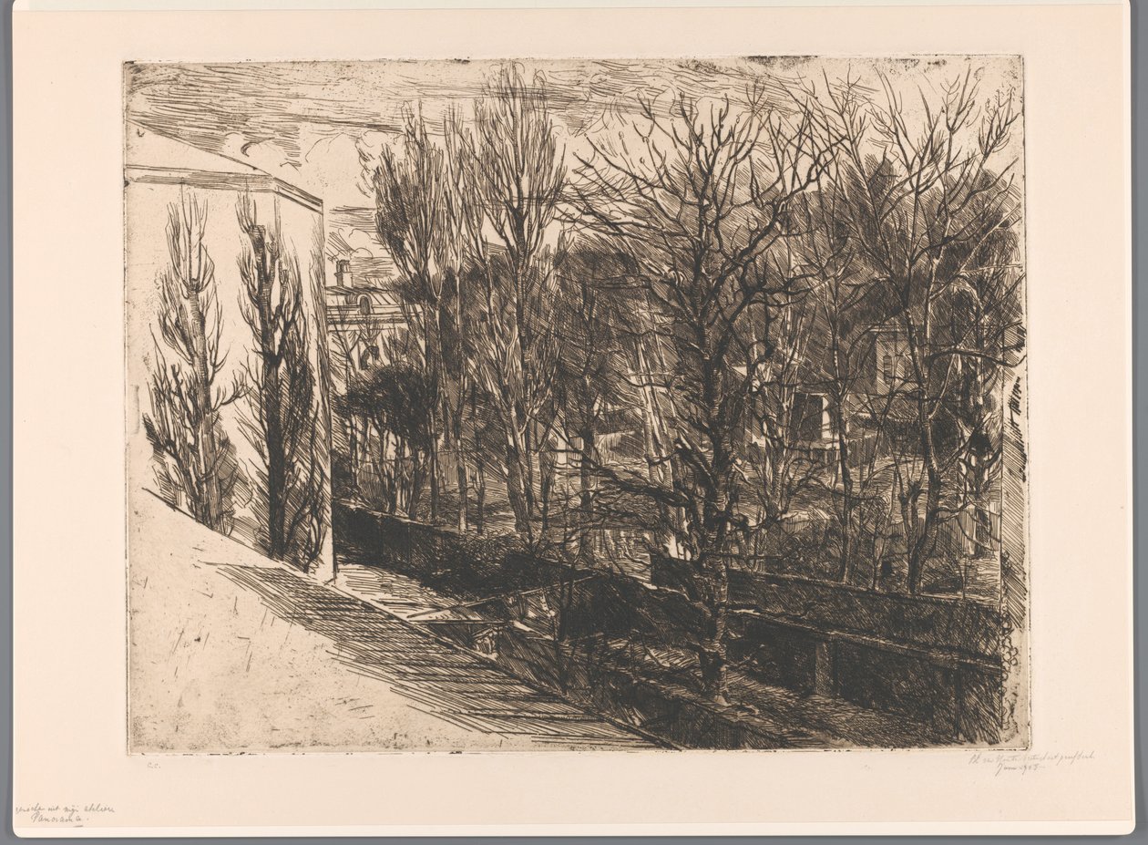Stüdyomdan görünüm (nesnedeki orijinal başlık) Panorama (nesne üzerindeki başlık) by Barbara Elisabeth van Houten (signed by artist)