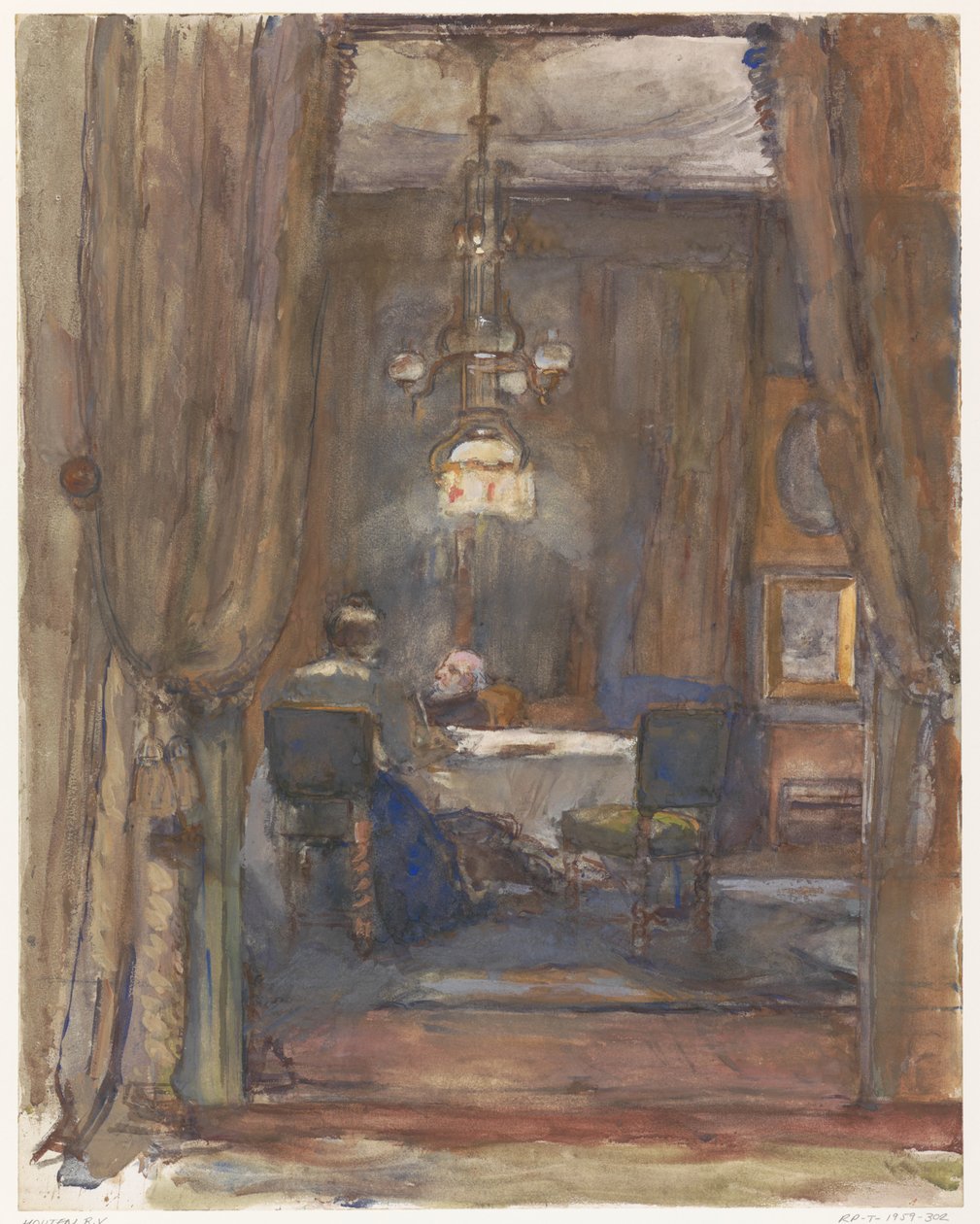 Lahey'deki Riouwstraat'taki oturma odası, geceleri by Barbara Elisabeth van Houten