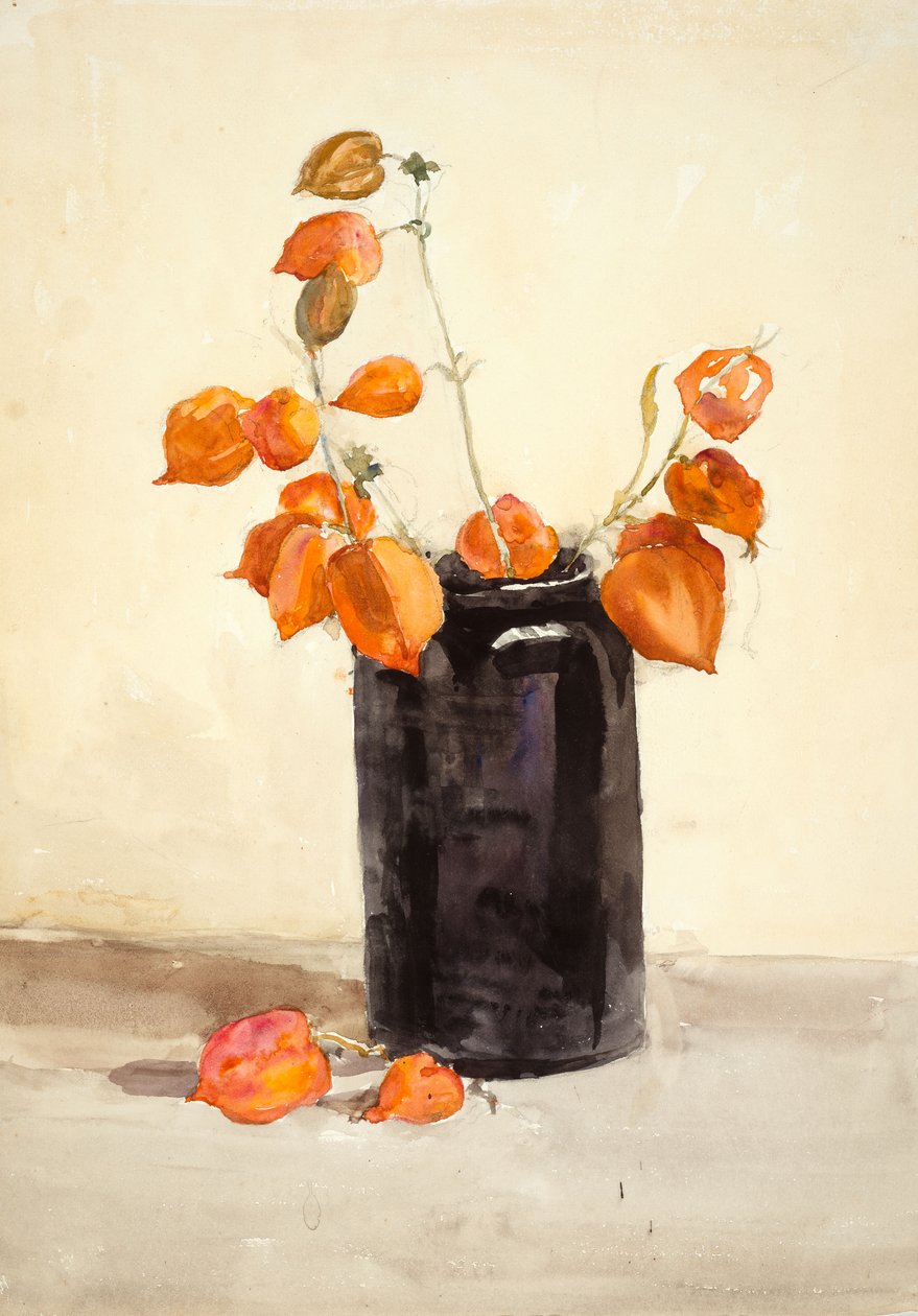 Siyah vazoda çiçekler (kağıt üzerine sulu boya) by Barbara Leigh Smith Bodichon