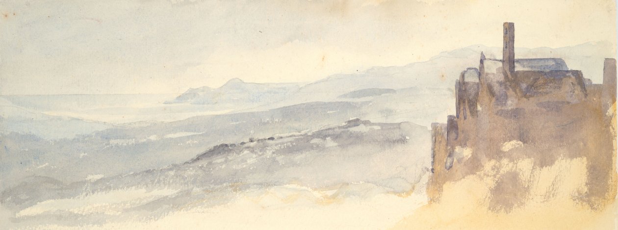 Manzara: Uçurumdaki evler (dokuma kağıt üzerine suluboya ve grafit) by Barbara Leigh Smith Bodichon