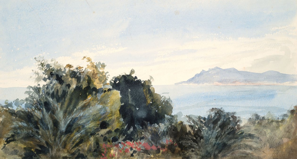 Su kütlesi ile manzara (dokuma kağıt üzerine suluboya) by Barbara Leigh Smith Bodichon