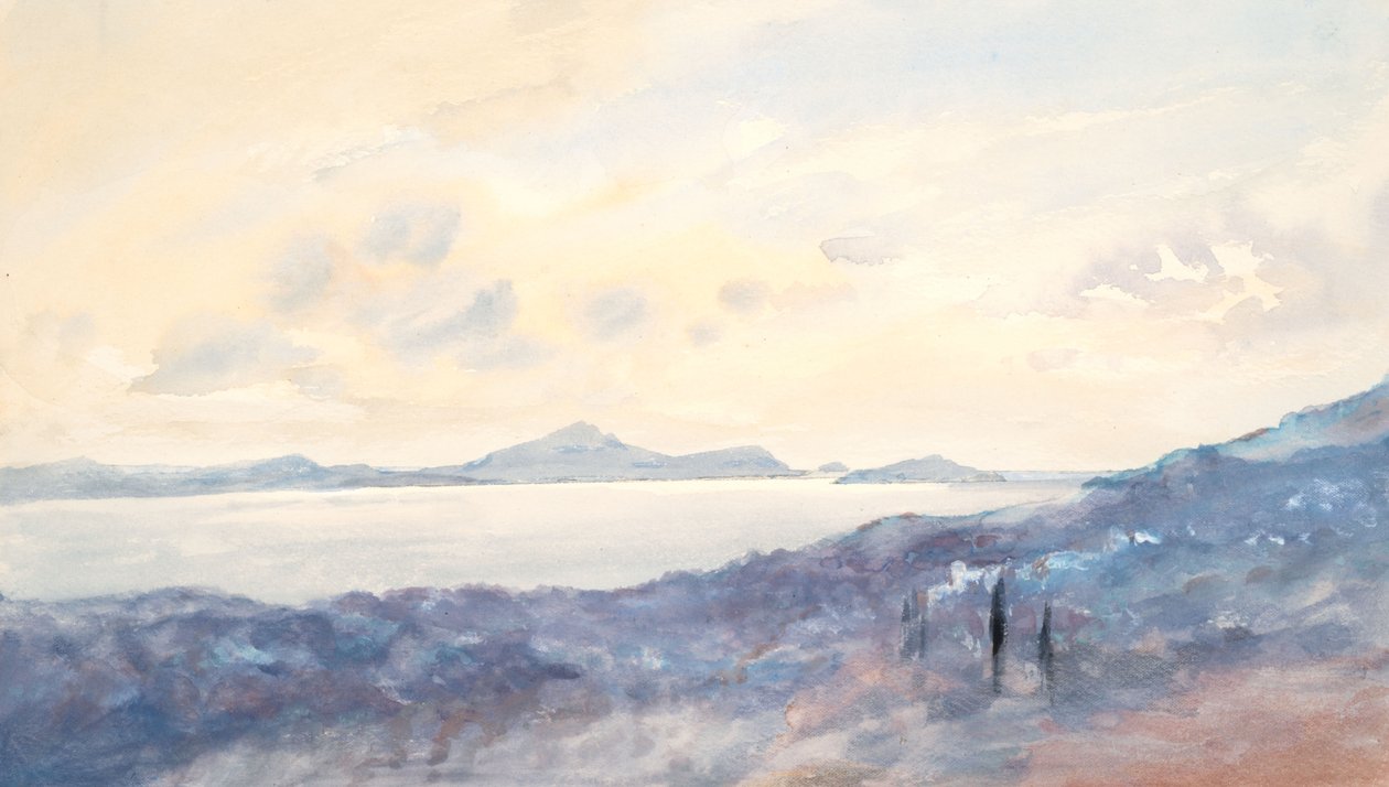 Mavi yıkamalı manzaralar (dokuma kağıt üzerine suluboya ve grafit) by Barbara Leigh Smith Bodichon