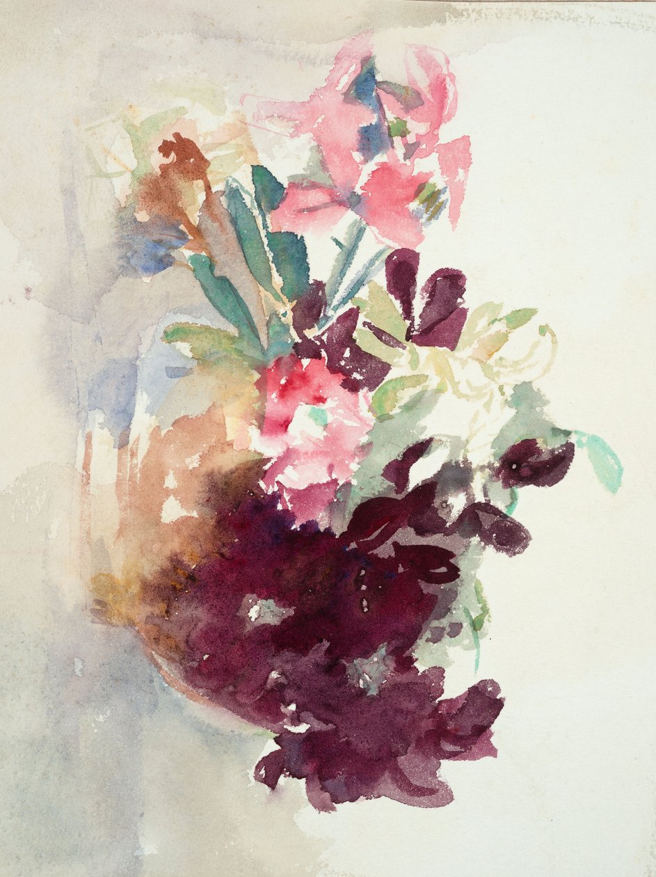 Pembe ve mor çiçekler (kağıt üzerine sulu boya) by Barbara Leigh Smith Bodichon