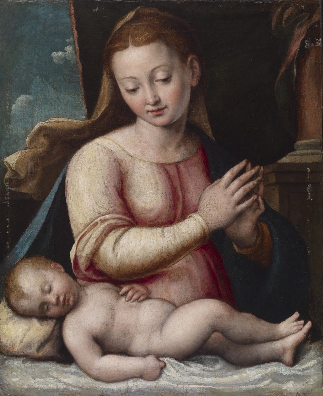 Madonna Çocuğu Seviyor, c.1580-1600 (panel üzerine monte edilmiş tuval üzerine yağlıboya) by Barbara Longhi