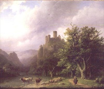 Yıkılmış Bir Kale ile Bir Nehir Manzarası by Barend Cornelis Koekkoek