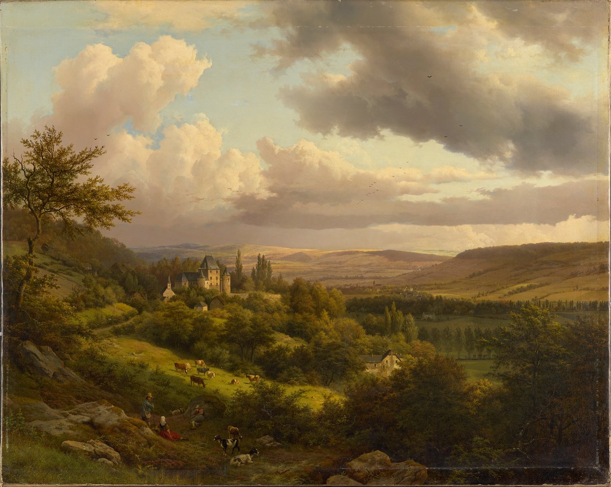 Berg Kalesi manzaralı Lüksemburg kırsalı by Barend Cornelis Koekkoek