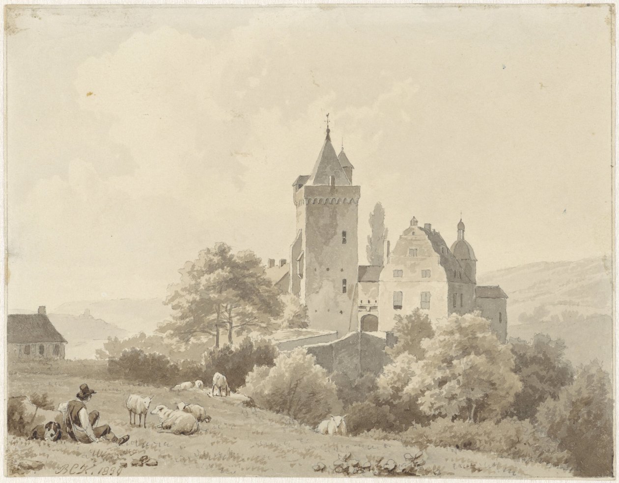 Schloss Lansberg'de Dinlenen Çoban by Barend Cornelis Koekkoek