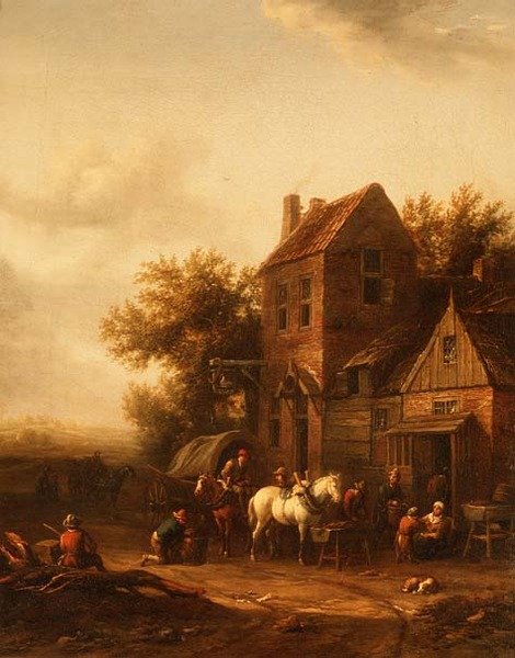 Bir Demirci Ocağında İki Atlı by Barend Gael or Gaal