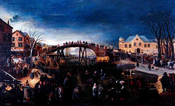 Artistik Buz Pateni Yapan ve Oynayan Bir Kış Manzarası, c.1640-50 (panelde yağlı boya) by Barent (follower of) Avercamp